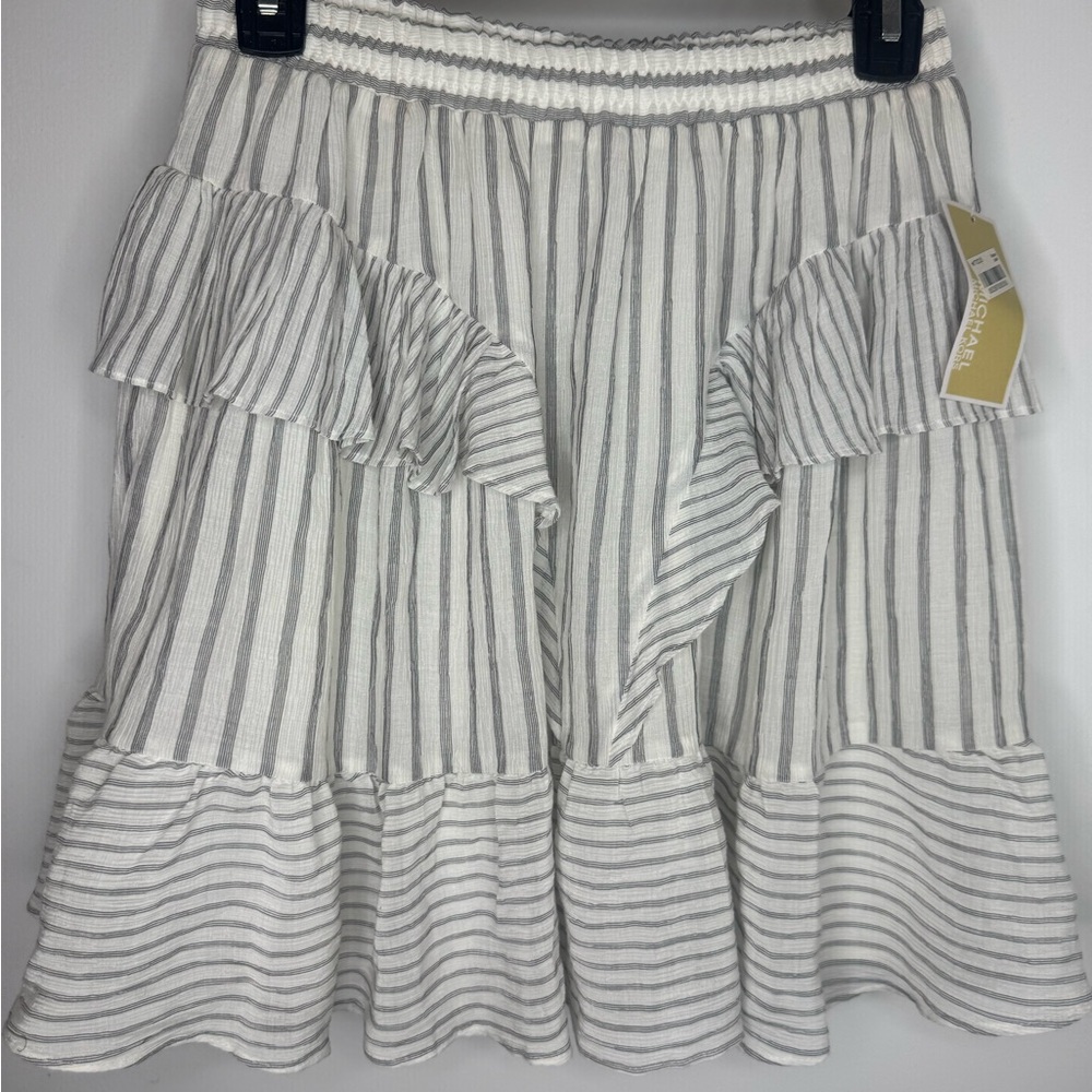 NWT MICHAEL Michael Kors Tiered Ruffle Skirt - Gray and White Stripes